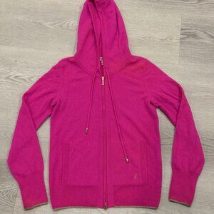 Juicy Couture 100% Cashmere Hot Pink Zip Hoodie Sweater Gold Trim Size S Used